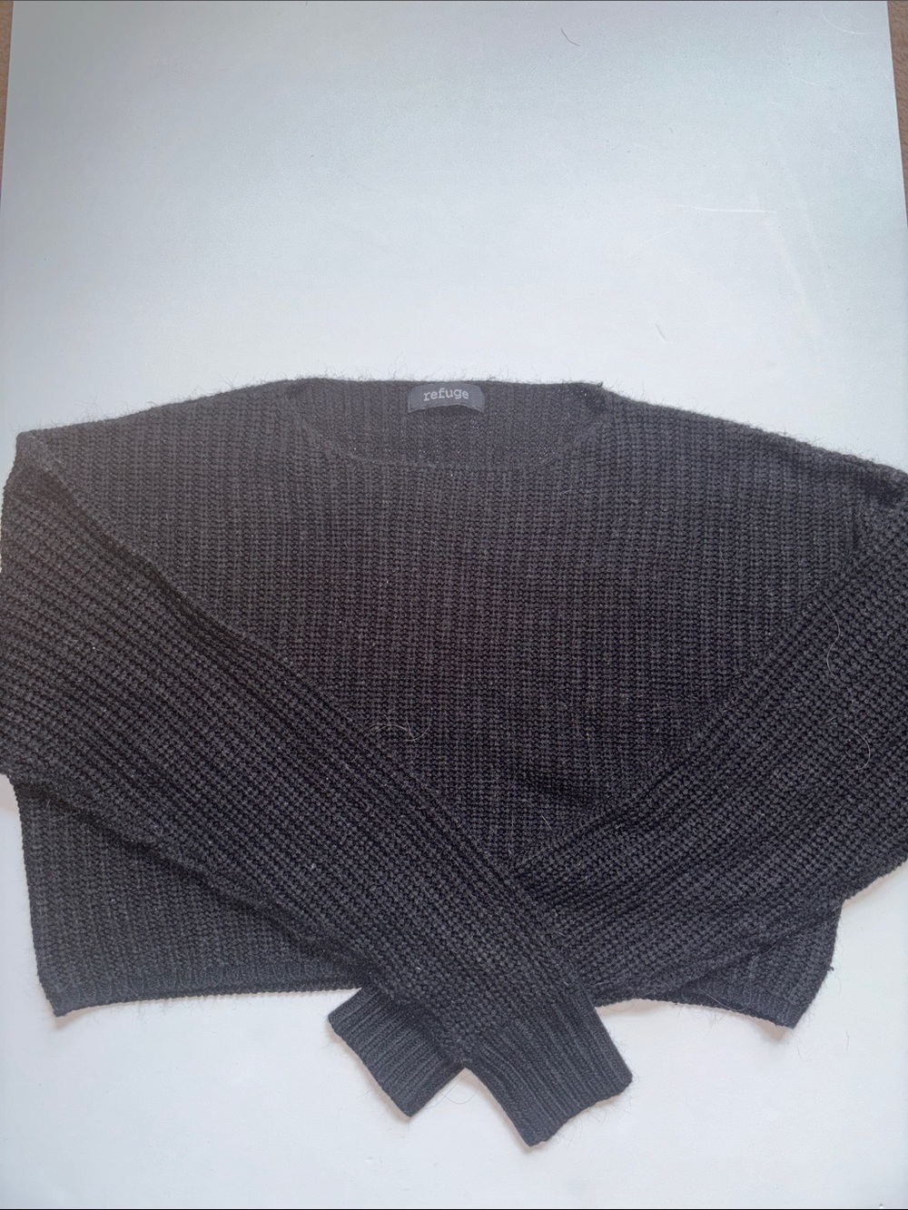 refuge Black Waffle-Knit Crewneck Sweater